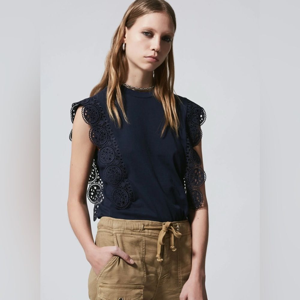 The Kooples Sleeveless Navy Blue Cotton Women's T-Shirt Size 1
